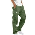 thumbnail image 1 of Enjoytime Pants for Men Elastic Waist Drawstring Straight Cargo Pants Plus Size Running Workout Casual Sweatpants with Pockets Army Green L, 1 of 5