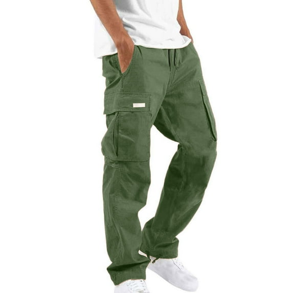 Enjoytime Pants for Men Elastic Waist Drawstring Straight Cargo Pants Plus Size Running Workout Casual Sweatpants with Pockets Army Green M