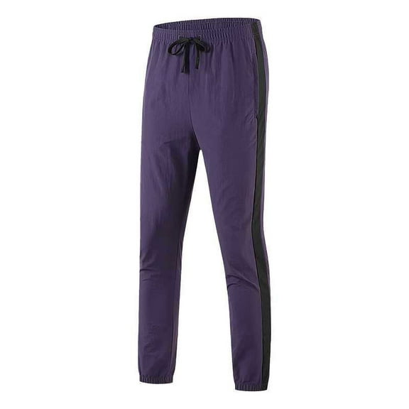 Enjoytime Pants for Men Patchwork Drawstring Elastic Waist Joggers Casual Workout Running Sweatpants with Zipper Pockets Purple L