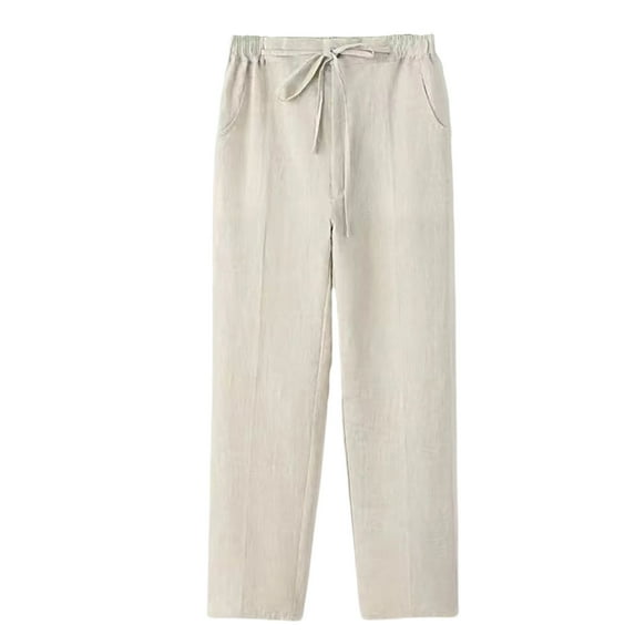 Enjoytime Pants for Men Solid Color Elastic Waist Drawstring Casual Trousers Plus Size Fashion Loose Lounge Pants Beige XXL