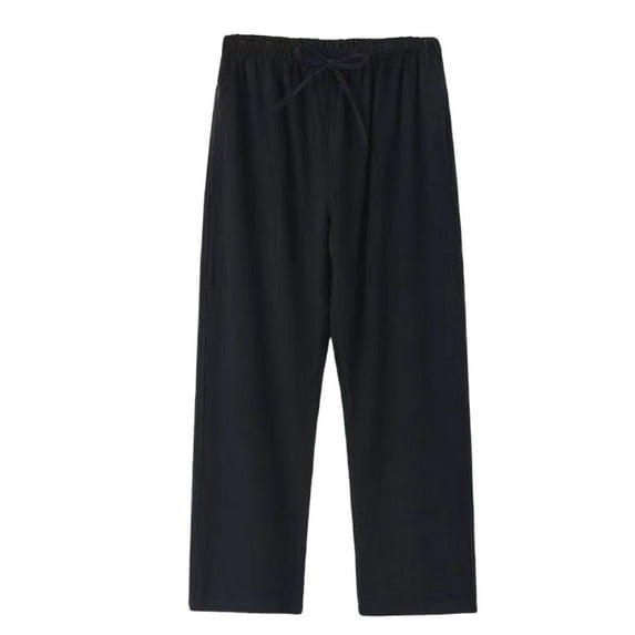 Enjoytime Pants for Men Solid Color Elastic Waist Drawstring Casual Trousers Plus Size Fashion Loose Lounge Pants Black XXXL