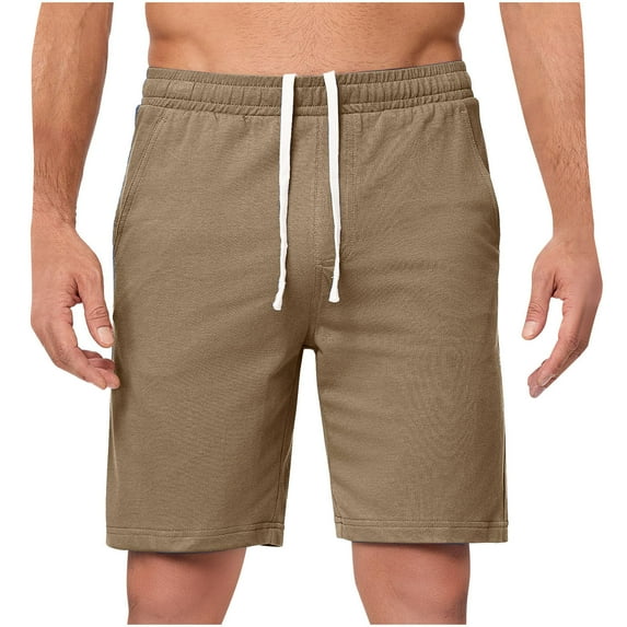 Enjoytime Mens Gym Shorts Solid Color Elastic Waist Drawstring Cool Silk Workout Baggy Plus Size Shorts for Casual Running Khaki XXL