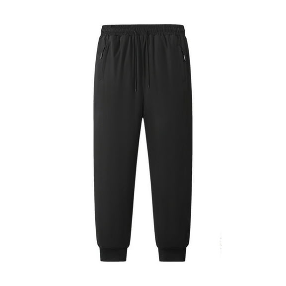 Enjoytime Pants for Men Solid Color Elastic Waist Knee Protection Ankle Tied Trousers Fall Winter Thick Warm Comfy Plus Size Pants Black XXXXL