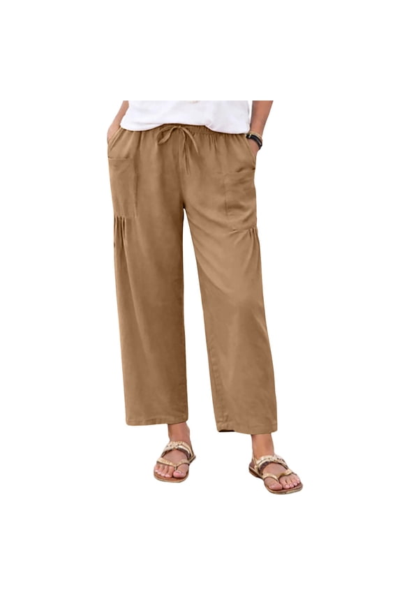 Pants for Women Drawstring Elastic Waist Crop Pants Plus Size Casual Beach Vacation Trousers