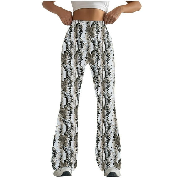 Enjoytime Pants for Women High Elastic Waist Yoga Pants Printed Comfy Flare Pants Workout Bottom Flare Leggings