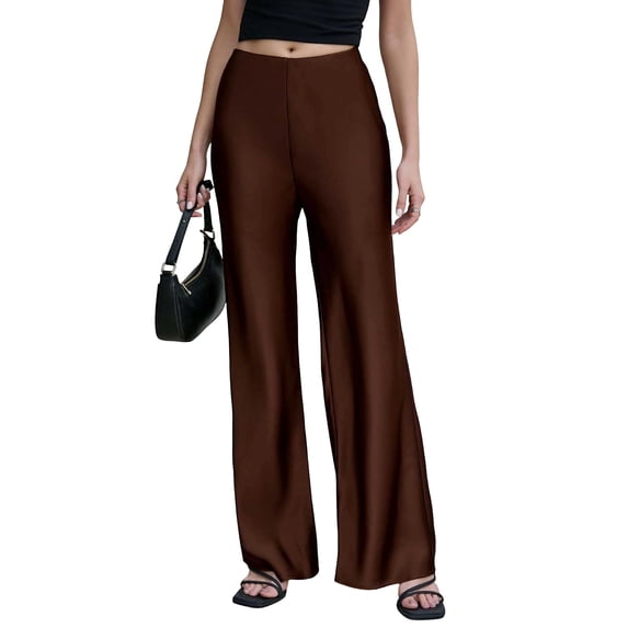 Enjoytime Pants for Women High Waisted Solid Color Satin Wide Leg Pants Business Casual Work Lounge Trousers