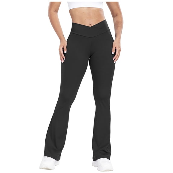 Enjoytime Pants for Women Solid Color Elastic High Waist Sweatpants Casual Running Outdoors Yoga Workout Flare Trousers Black M