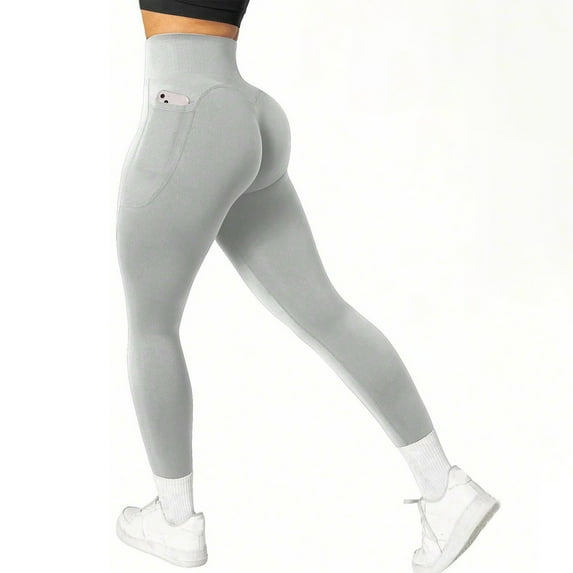 Enjoytime Pants for Women Solid Color High Waist Soft Comfy Trousers Casual Fitness Running Workout Yoga Leggings Gray M