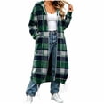 thumbnail image 1 of Enjoytime Plaid Long Coat Women Drawstring Hem Hooded Zip Up Jacket Long Sleeve Loose Trendy Fall Winter Jackets, 1 of 7