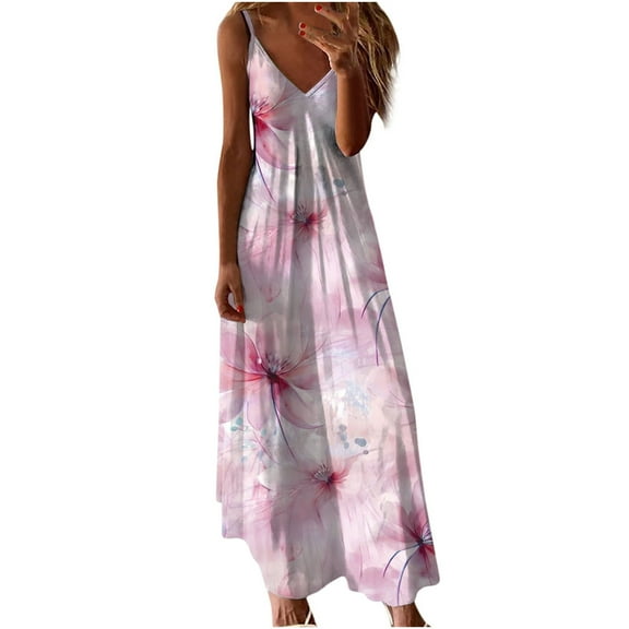 Enjoytime Plus Size Casual Dresses for Women Sleeveless Flower Print V Neck Wrapped Chest Dress Sling Long Maxi Womans Sundress Summer Outfits