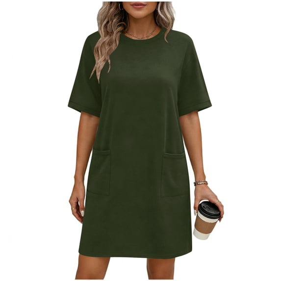 Enjoytime Plus Size Dresses for Women Crew Neck Short Sleeve Knee Length Shirt Dress Summer Casual Beach Vocation Sundress
