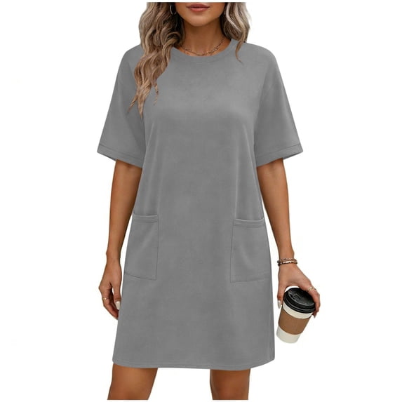 Enjoytime Plus Size Dresses for Women Crew Neck Short Sleeve Knee Length Shirt Dress Summer Casual Beach Vocation Sundress