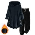 thumbnail image 1 of Enjoytime Plus Size Lounge Sets for Women Solid Color Long Sleeve Hoodie Pants Loungewear Casual Loose Warm Two Piece Winter Outfit Black S, 1 of 6