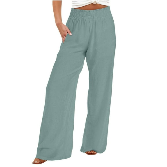 Enjoytime Plus Size Pants for Women High Waist Straight Wide Leg Trousers Solid Color Workout Business Casual Work Pants Green XXL