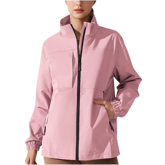 Enjoytime Plus Size Rain Jackets for Women Solid Color Long Sleeve Waterproof Waterproof Windbreaker Lightweight Outdoors Raincoat