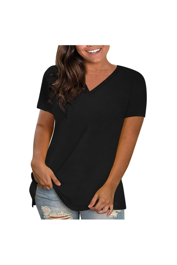 Plus Size Shirt for Women Summer Womens Short Sleeve Tops Casual Solid Color Basic Shirts Loose Fit Oversized Pullover Blouse Top