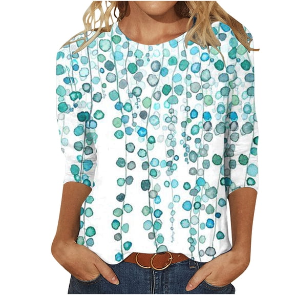 Enjoytime Plus Size Shirts for Women Fashion Print 3/4 Sleeve Round Neck Blouses Casual Loose Tunic Tops Trendy 2025 Womens Fall Clothing