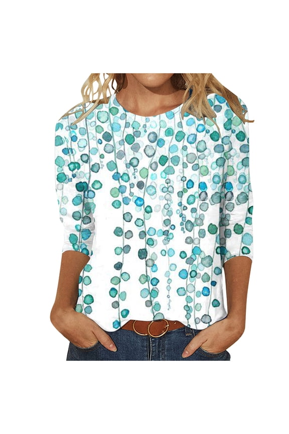 Plus Size Shirts for Women Fashion Print 3/4 Sleeve Round Neck Blouses Casual Loose Tunic Tops Trendy 2025 Womens Fall Clothing