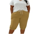 thumbnail image 1 of Enjoytime Plus Size Shorts for Women Elastic Waist Drawstring Knee Length Summer Lounge Casual Shorts with Pockets, 1 of 8