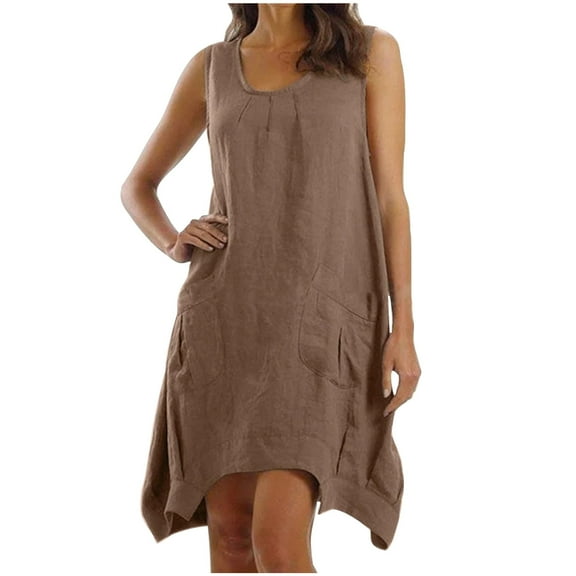 Enjoytime Plus Size Solid Casual Dresses For Women V Neck Sleeveless Knee Length Beach Sun Dress Loose Ruffle Womens Flowy Dresses Sundresses Clothes For Women 2025