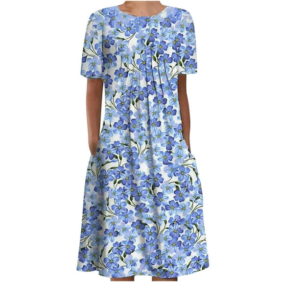 Enjoytime Plus Size Summer Dresses For Women Floral Printed Round Neck Short Sleeve Dress Vintage Loose Flowy Comfy Boho Dresses For Women 2025