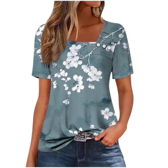 Enjoytime Plus Size Summer Tops Retro Printed Short Sleeve Shirts Business Work Blouses for Women Dressy Casual