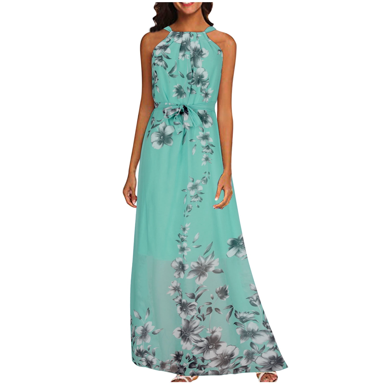 Enjoytime Plus Size Sun Dresses For Women Sleeveless Halter Long ...