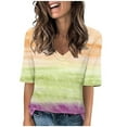 thumbnail image 1 of Enjoytime Plus Size Tee Shirt Clothes For Womens Color Block V Neck Short Sleeve Shirts Summer Tee Tops Fashion Loose Comfy Women's Top Summer Clothing 2025, 1 of 4