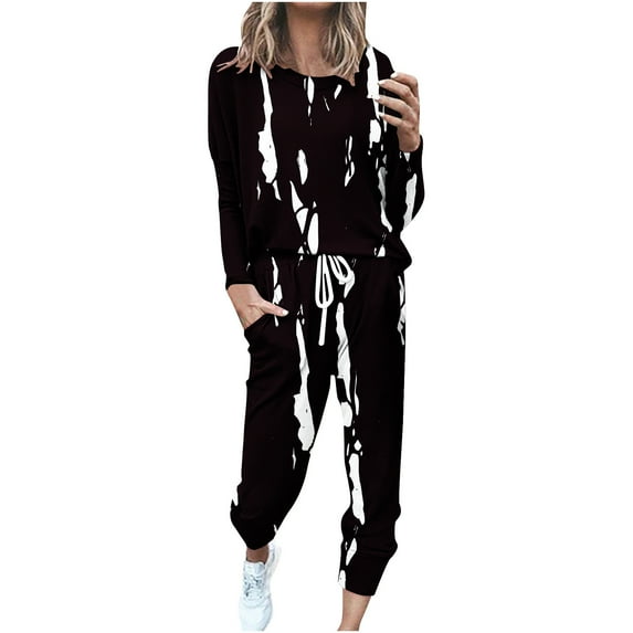 Enjoytime Plus Size Two Piece Sets for Women Printed Long Sleeve Pullover Sweatshirt Sweatpants Tracksuits Fashion Winter Outfits Loungewear