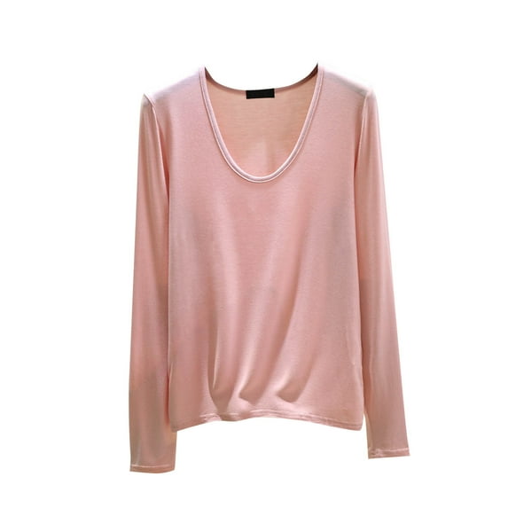 Enjoytime Plus Size Winter Clothes for Women Crewneck Long Sleeve Internal Construction Shirts Casual Solid Color Fashion Pullover Tops Pink XXXL