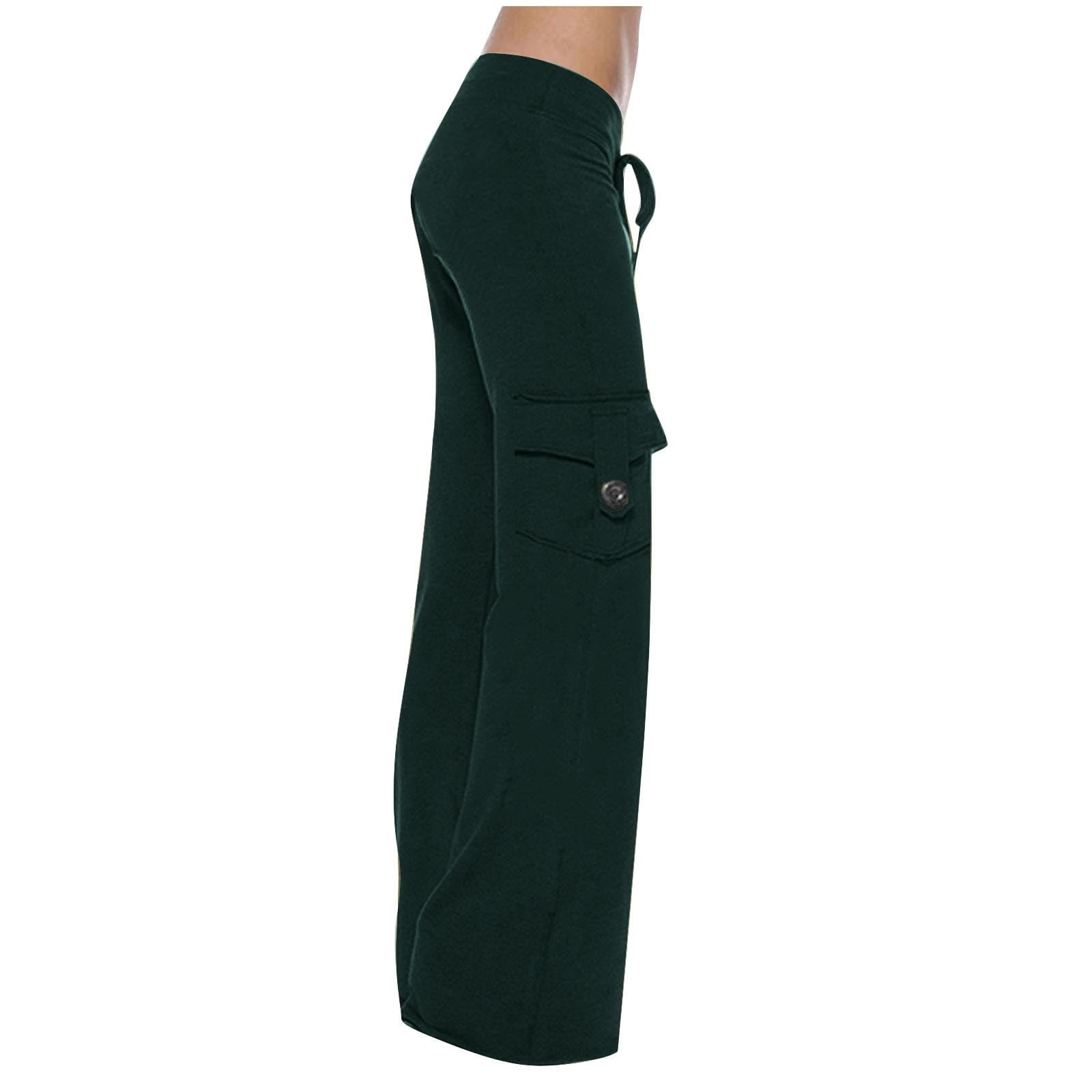 Plus Size Womens Pants Solid Color Drawstring Elastic Waist Cargo Pants Lounge Loose Workout Trousers with Pockets Army Green XXXL