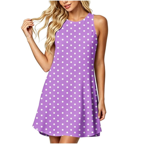 Enjoytime Polka Dots Summer Dresses for Women Crew Neck Sleeveless Tank Mini Dress Beach Casual Sundress 2026