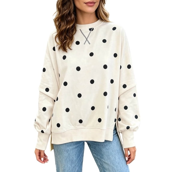 Enjoytime Polka Dots Sweatshirt for Women Fall Fashion Long Sleeve Pullover Tops Trendy Casual Mock Neck Sweatshirts