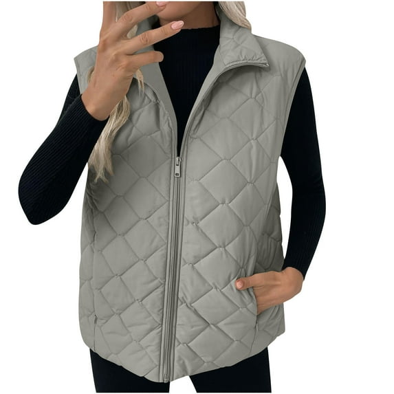 Enjoytime Puffer Jacket Womens Solid Color Sleeveless Stand Collar Zip Up Coats Fall Winter Warm Soft Waistcoat Casual Outerwear