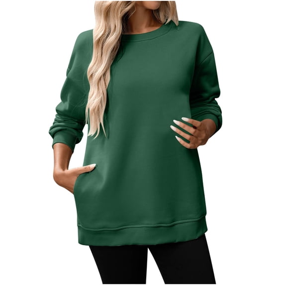 Enjoytime Pullover Sweatshirts for Women Solid Color Crewneck Long Sleeve Tops Casual Winter Clothes