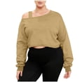thumbnail image 1 of Enjoytime Pullover Sweatshirts for Women Solid Color Strap Shoulder Long Sleeve Tops Fashion Loose Casual Sweatshirt Khaki L, 1 of 7