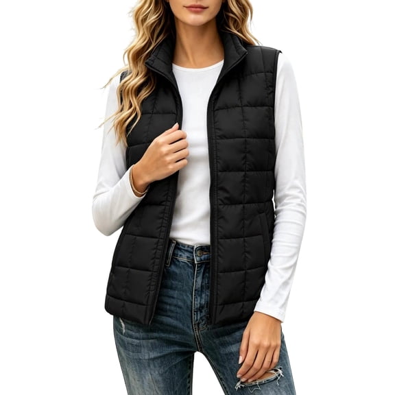 Enjoytime Quilted Vest for Women Lightweight Stand Collar Sleeveless Puffer Gilet Trendy Casual Warm Fall Winter Jacket with Pockets