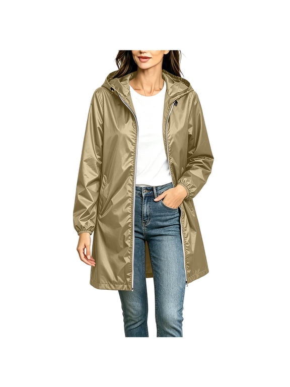 Rain Coats for Women Waterproof Hooded Long Rain Jacket Outdoor Travel Lightweight Windbreaker
