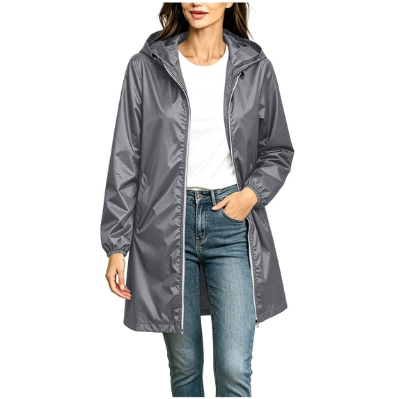 Enjoytime Rain Coats for Women Waterproof Hooded Long Rain Jacket Outdoor Travel Lightweight Windbreaker