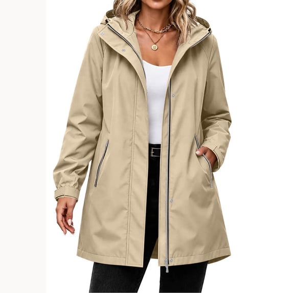 Enjoytime Rain Jacket Women Long Sleeve Zip Up Hooded Windbreaker Outdoor Hiking Travel Casual Outerwear with Pockets