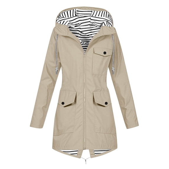 Enjoytime Rain Jacket Women Long Sleeved Lightweight Windproof Full Zip Trench Coat Waterproof Outdoor Hiking Oversized Raincoat with Pocket