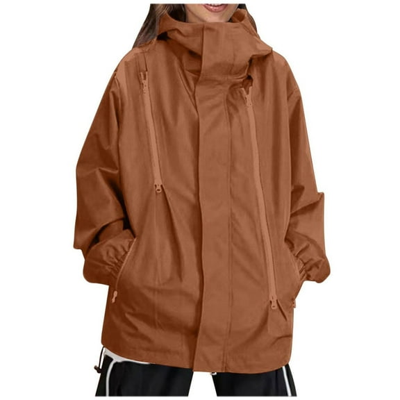 Enjoytime Rain Jacket for Men and Women Solid Color Lightweight Zippered Raincoat Outdoor Loose Windbreaker Plus Size Trench Coat Women