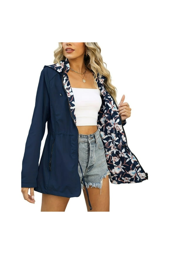 Raincoat for Women Waterproof Long Lightweight Windbreaker with Hood Loose Outdoor Cycling Bike Windproof Rain Jacket with Pockets