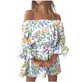 thumbnail image 1 of Summer Savings Clearance! Enjoytime Sexy Mini Dresses for Women Off The Shoulder Puff Sleeves A Line Dresses Ruffle Tropical Floral Printed Womens Dresses Summer Holiday Clothing 2024, 1 of 4