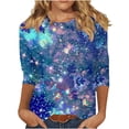 thumbnail image 1 of Enjoytime Shirts Women Printed Crewneck 3/4 Sleeve Blouses Casual Holiday Party Loose Plus Size Tops Fashion Fall Winter Clothes 2025 Light blue XL, 1 of 5