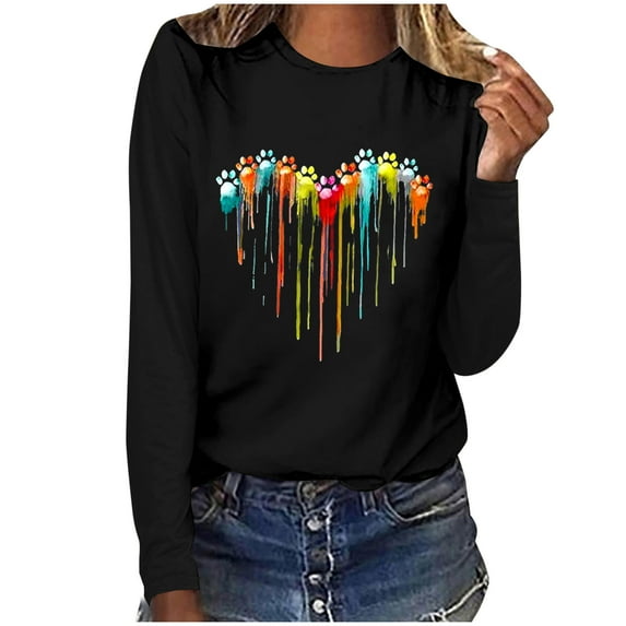 Enjoytime Shirts for Women Long Sleeve Crewneck Printed Loose Fit Sweatshirt Casual Womens Blouses Tops