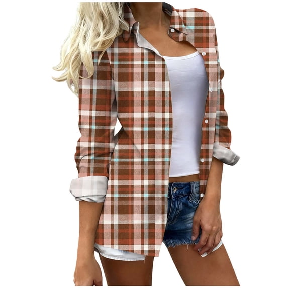 Enjoytime Shirts for Women Plaid V Neck Collared Long Sleeve Button Down Blouse Business Casual Work Tops Multicolor XXL