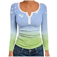 thumbnail image 1 of Enjoytime Shirts for Women Printed V-Neck Button Down Blouses Business Casual Long Sleeve Tops Fall Winter Fashion Clothing Blue XL, 1 of 6