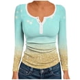 thumbnail image 1 of Enjoytime Shirts for Women Printed V-Neck Button Down Blouses Business Casual Long Sleeve Tops Fall Winter Fashion Clothing Light Blue M, 1 of 6