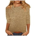 thumbnail image 1 of Enjoytime Shirts for Women Sequin Solid Color Crewneck 3/4 Sleeve Tops Fashion Party Trendy Casual Blouses Gold S, 1 of 6